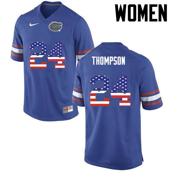 Florida Gators Women #24 Mark Thompson College Football USA Flag Fashion Blue